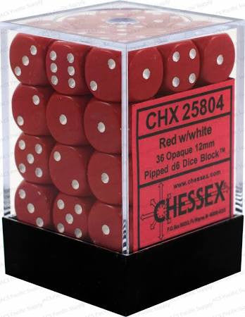 Opaque: 12mm D6 Red/White (36)