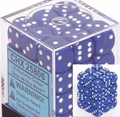 Opaque: 12mm D6 Blue/White (36)