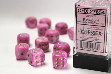 Vortex 16mm d6 Pink/gold Dice Block (12 dice)