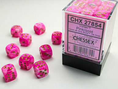 Vortex 12mm d6 Pink/gold Dice Block (36 dice)