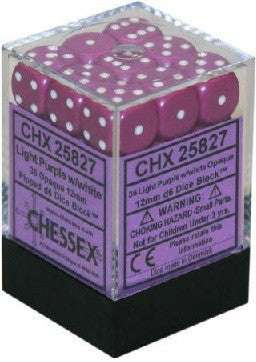 Opaque 12mm d6 Light Purple/White Dice Block (36 dice)