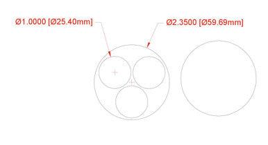 60mm (2.35") Large Base with 3 25mm inserts - 1/16" Clear Acrylic