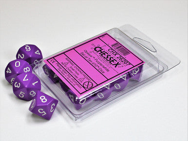 Opaque Purple/white Set of Ten d10s
