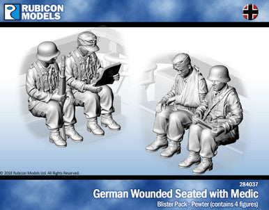 German Wounded Seated with Medic- Pewter