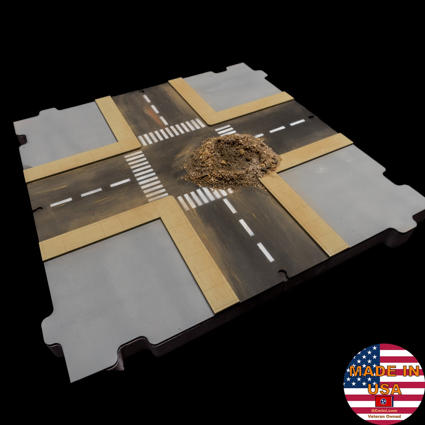 28mm Terrain Block - Four Way Crossing with Crater