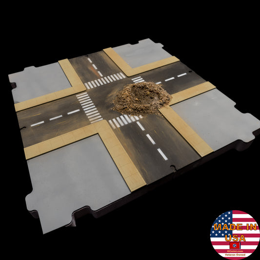 28mm Terrain Block - Four Way Crossing with Crater