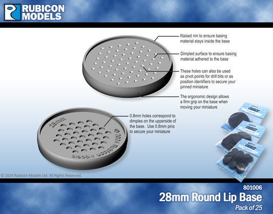 28mm Round Lip Base (pack of 25 bases)