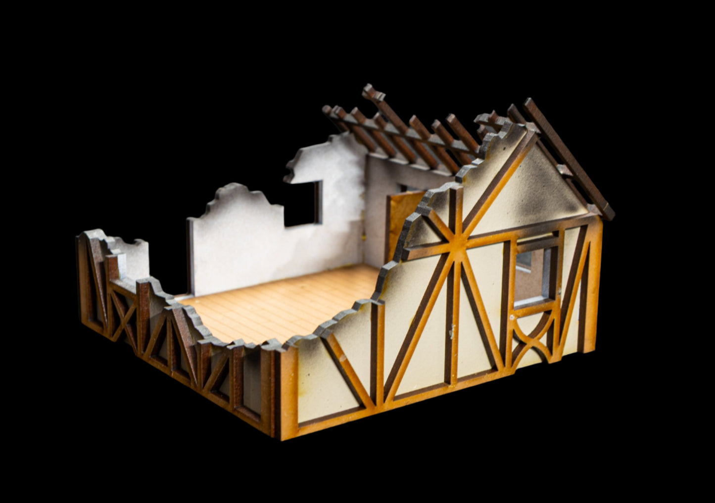 28mm Small Half Timber House  - 28MPNT550 (Assembled and Painted)